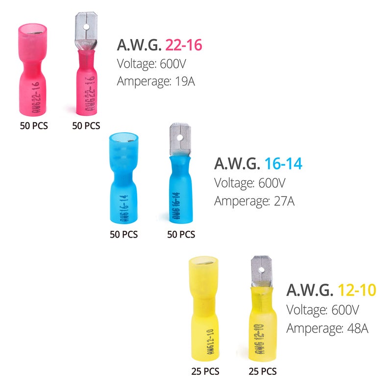 Wirefy Spade Connector Kit - Male and Female Spade Wire Connectors Kit - Quick Disconnect Electrical Terminal Connectors - 22-10 Gauge - 250 PCS - Image 2